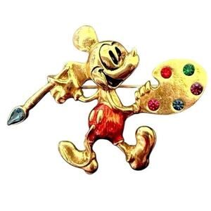 Mickey Mouse Disney Brooch Artist Palette With Colored Rhinestones & Enamel NIB